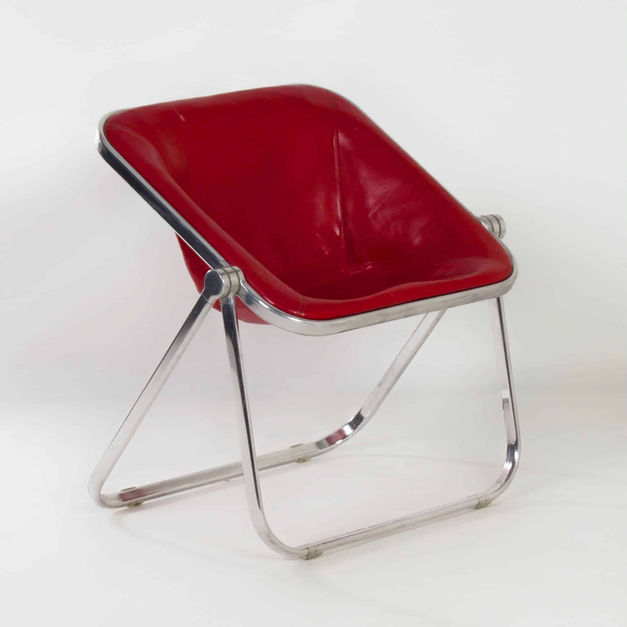 Vintage Plona Chair in Red Leather by Giancarlo Piretti for Castelli 1970s