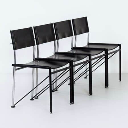 Dining chairs by Arnold Merckx for Metaform, 1980s | Set of 4 in Black Saddle Leather