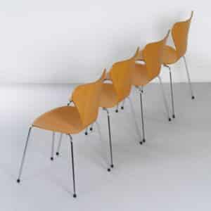 Beech Butterfly chairs by Arne Jacobsen for Fritz Hansen, 1990s | Set of 4