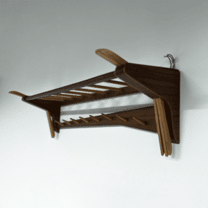 Vintage Wall Coat Rack in Two-tone Wood by Electrimeufa, 1960s &#8211; With Coat Hangers