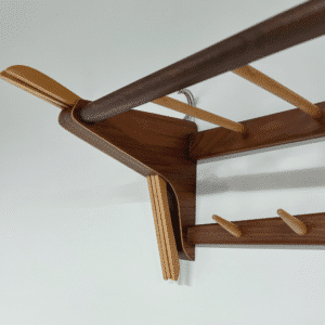 Vintage Wall Coat Rack in Two-tone Wood by Electrimeufa, 1960s &#8211; With Coat Hangers