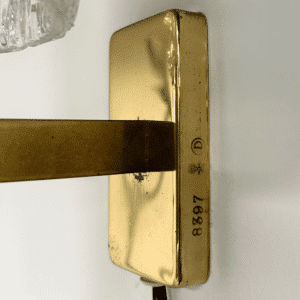 Brass Wall Lamp with Relief Crystal Glass Shades by Hags, 1960s | Set of Two