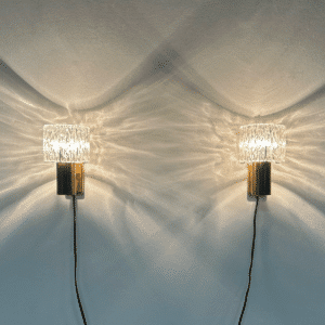 Brass Wall Lamp with Relief Crystal Glass Shades by Hags, 1960s | Set of Two