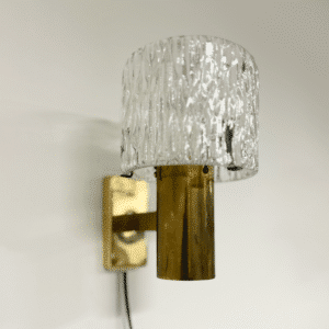 Brass Wall Lamp with Relief Crystal Glass Shades by Hags, 1960s | Set of Two