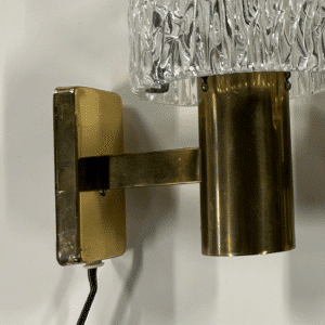 Brass Wall Lamp with Relief Crystal Glass Shades by Hags, 1960s | Set of Two