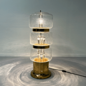 Large Floor Lamp of Mouth Blown Bubble Glass and Brass, 1970s
