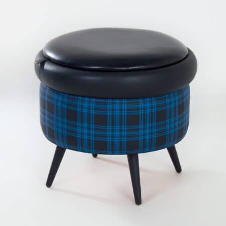 Vintage Pouf with Storage Space, 1960s | Blue Black Blocked Color