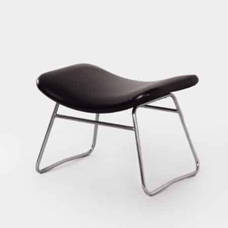 Vintage Footstool by Rudolf Wolf & J.H. Rohe for Rohe Noordwolde, 1960s | Black Skai