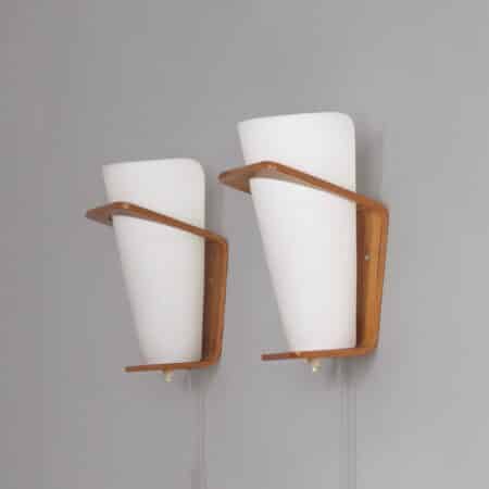 Teak Wall Lights by Louis Kalff for Philips, 1950s | Set of 2