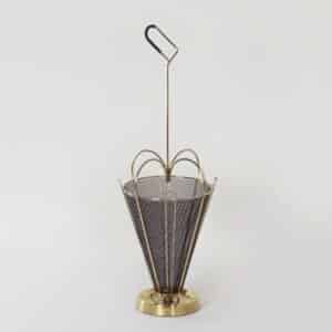 Mid-Century Umbrella Stand of Brass and Perforated Metal, 1950s