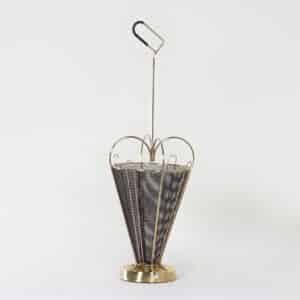 Mid-Century Umbrella Stand of Brass and Perforated Metal, 1950s