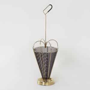 Mid-Century Umbrella Stand of Brass and Perforated Metal, 1950s