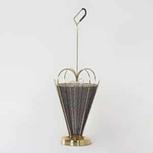 Mid-Century Umbrella Stand of Brass and Perforated Metal, 1950s