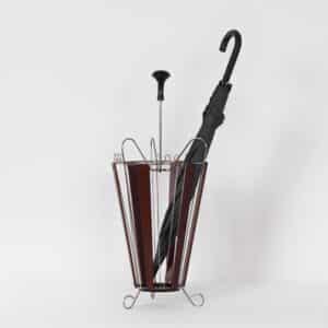 Vintage Teak and Curved Metal Umbrella Stand, 1950s