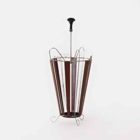 Vintage Teak and Curved Metal Umbrella Stand, 1950s