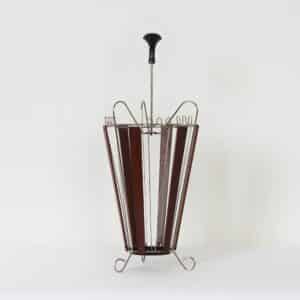 Vintage Teak and Curved Metal Umbrella Stand, 1950s