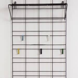 Vintage Wall Coat Rack in Black Metal with Coloured Hooks and a Hat Rack, 1950s