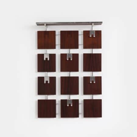 Rosewood Wall Coat Rack with 14 Hooks and a Hat Shelf, 1960s