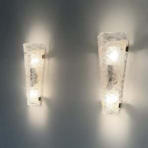 Wall lamps by Hillebrand Leuchten &#8211; Brass &#038; Relief Glass (1960s)