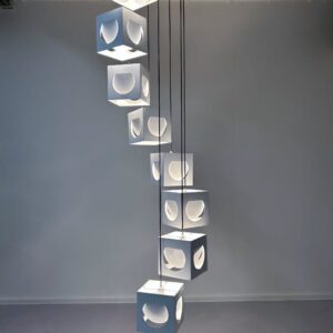 Scandinavian pendant lamp by Shogo Suzuki for Stockmann Orno, 1960s &#8211; Set of 8 minimalist cube lamps