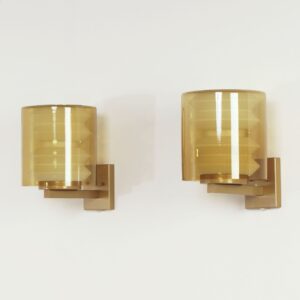 Set wall lamps C-1646 by Tapio Wirkkala for Raak, 1964 &#8211; Rare Model, Mouth-blown Amber Yellow Glass