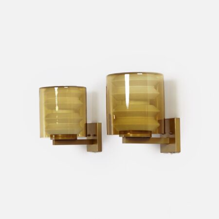 Set wall lamps C-1646 by Tapio Wirkkala for Raak, 1964 - Rare Model, Mouth-blown Amber Yellow Glass