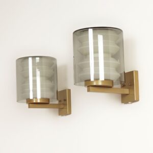 Set wall lamps C-1646 by Tapio Wirkkala for Raak, 1964 &#8211; Rare Model, Mouth-blown Smoke Grey Glass