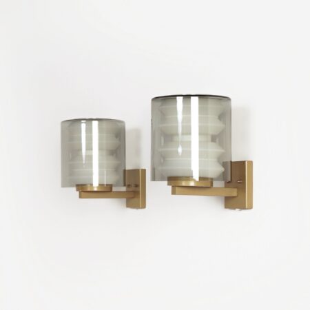 Set wall lamps C-1646 by Tapio Wirkkala for Raak, 1964 - Rare Model, Mouth-blown Smoke Grey Glass