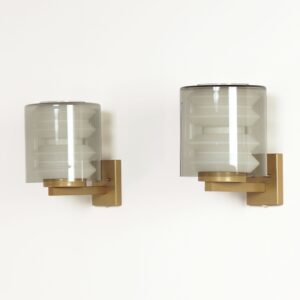 Set wall lamps C-1646 by Tapio Wirkkala for Raak, 1964 &#8211; Rare Model, Mouth-blown Smoke Grey Glass