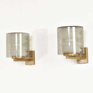 Set wall lamps C-1646 by Tapio Wirkkala for Raak, 1964 &#8211; Rare Model, Mouth-blown Smoke Grey Glass
