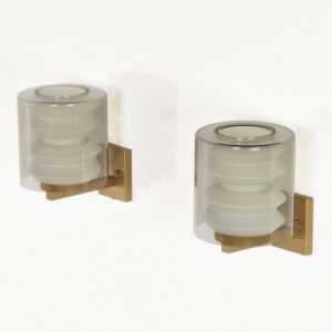 Set wall lamps C-1646 by Tapio Wirkkala for Raak, 1964 &#8211; Rare Model, Mouth-blown Smoke Grey Glass