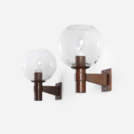 Pair of Brass Wall Lamps with Glass Sphere and Tear Drops ca. 1960