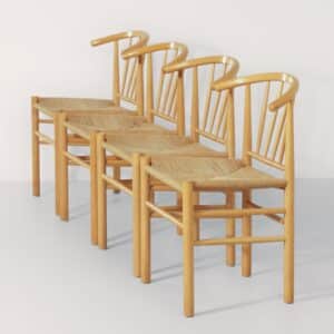 Danish Dining Chairs J-151 by Erik Ole Jørgensen for FDB Møbler, 1960s &#8211; Set of 4 in beech &#038; papercord