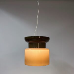 Large Pendant Lamp “Home” by Filippo Mariucci for Harvey Guzzini, 1970s &#8211; Ø33 cm, Brown-White Plexiglass