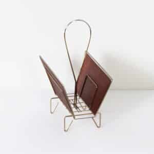 Mid-Century Magazine Holder in Brass and Teak &#8211; 1950s Design