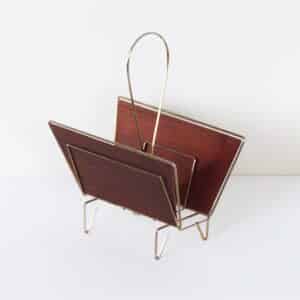Mid-Century Magazine Holder in Brass and Teak &#8211; 1950s Design