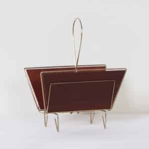 Mid-Century Magazine Holder in Brass and Teak &#8211; 1950s Design