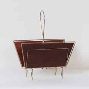 Mid-Century Magazine Holder in Brass and Teak &#8211; 1950s Design