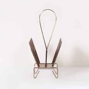 Mid-Century Magazine Holder in Brass and Teak &#8211; 1950s Design