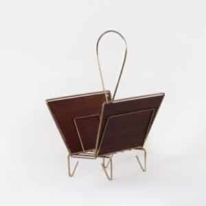 Mid-Century Magazine Holder in Brass and Teak &#8211; 1950s Design