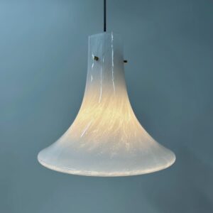 Mouth-blown Pendant Lamp Model L4233 by Glashütte Limburg, 1970s – Cloudy Opal Glass and Brass Fixture