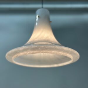 Mouth-blown Pendant Lamp Model L4233 by Glashütte Limburg, 1970s – Cloudy Opal Glass and Brass Fixture