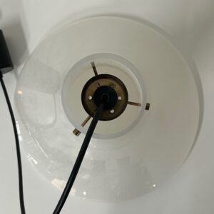 Mouth-blown Pendant Lamp Model L4233 by Glashütte Limburg, 1970s – Cloudy Opal Glass and Brass Fixture