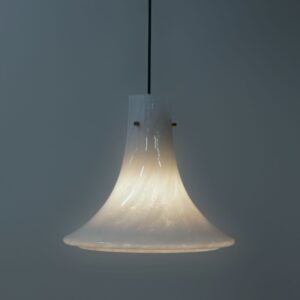 Mouth-blown Pendant Lamp Model L4233 by Glashütte Limburg, 1970s – Cloudy Opal Glass and Brass Fixture