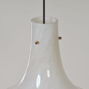 Mouth-blown Pendant Lamp Model L4233 by Glashütte Limburg, 1970s – Cloudy Opal Glass and Brass Fixture
