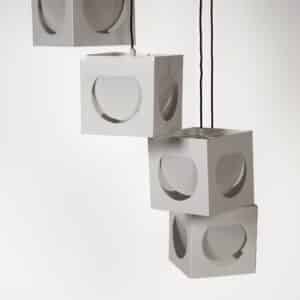 Scandinavian Pendant Lamp by Shogo Suzuki for Orno Stockmann (1960s) &#8211; 6 Minimalist Cube Lamps with Geometric Play of Light