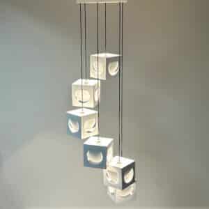 Scandinavian Pendant Lamp by Shogo Suzuki for Orno Stockmann (1960s) &#8211; 6 Minimalist Cube Lamps with Geometric Play of Light