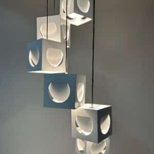 Scandinavian Pendant Lamp by Shogo Suzuki for Orno Stockmann (1960s) &#8211; 6 Minimalist Cube Lamps with Geometric Play of Light