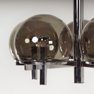 Chandelier ‘Club Series’ by Gaetano Sciolari for Sciolari Lighting, 1970s &#8211; Smoked glass &#038; Chrome