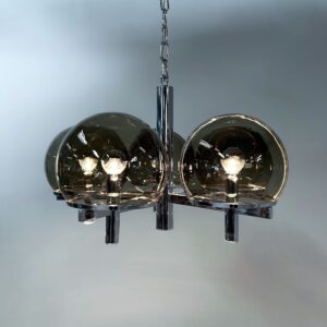 Chandelier ‘Club Series’ by Gaetano Sciolari for Sciolari Lighting, 1970s &#8211; Smoked glass &#038; Chrome